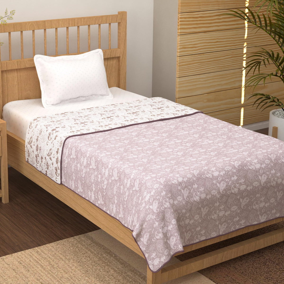 Story@Home Dohar Single Bed | 100% Cotton Blanket Single | 150GSM | 144X 220 cm | AC Dohar Single Bed | Purple & White Blanket |