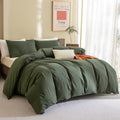 Cozytide Queen Size Comforter Set Olive Green,100% Cotton Soft Solid Dark Green Bedding Set & Collections,3 Pieces Lightweight B