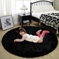Black Fluffy Round Rug,Soft Area Rugs for Girls Room, Shaggy Rugs 4X4 for Living Room,Non Slip Circle Rug for Kids Bedroom,Sha