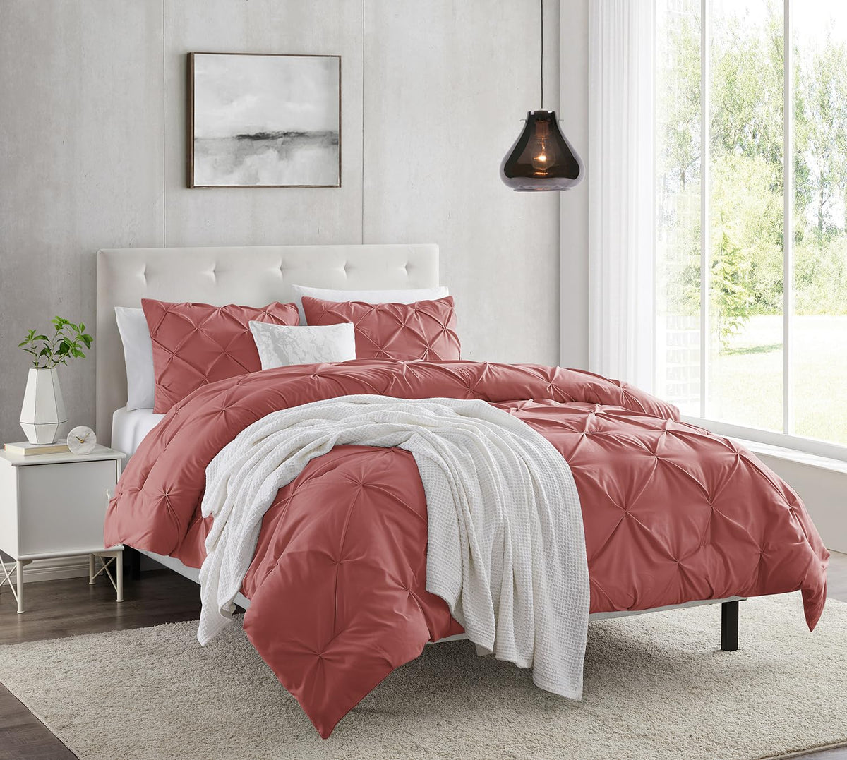 Nestl Twin Duvet Cover Set Pintuck - Double Brushed Pink Clay Duvet Cover Twin 2 Piece With Button Closure, 1 Pinch Pleated Twin