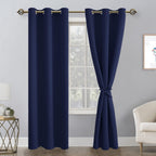 Hiasan Blackout Curtains For Bedroom, 38 X 84 Inches Long - Thermal Insulated & Light Blocking Window Curtains For Living Room, 2 Drape Panels Sewn With Tiebacks, Navy Blue