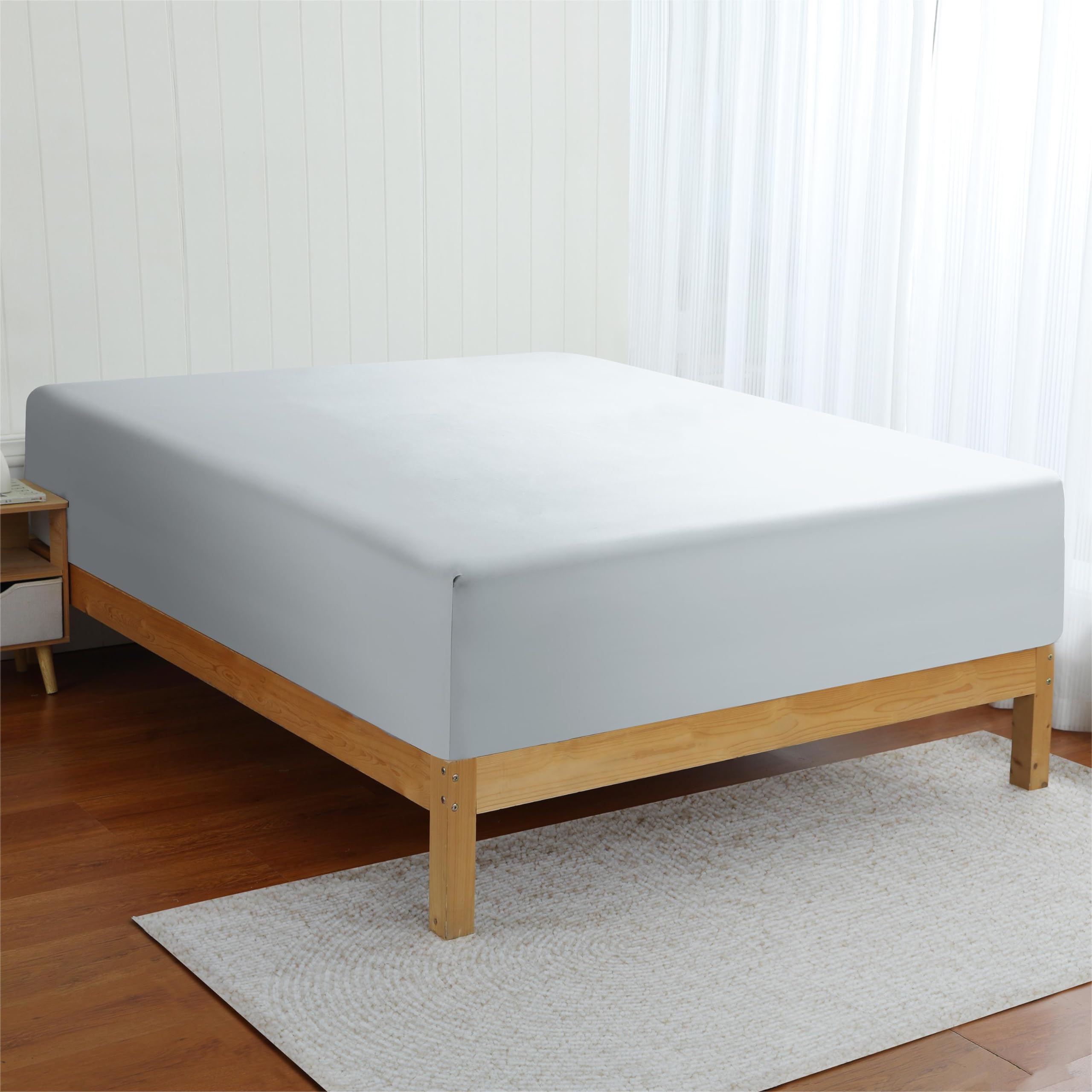 Bamboo Viscose Cooling Fitted Sheet King Size Only, 400 Thread Count, 16'' Deep Pocket Cooling Bottom Sheets For Hot Sleeper, Si