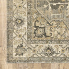 HomeRoots Polypropylene 10’ x 13’ Beige and Gray Traditional Medallion Indoor Area Rug