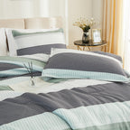 Litanika Oversized King Comforter Set Sage Green 120X120-3 Pieces Lightweight Green White Colorblock Stripe Fluffy Bedding Comfo