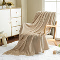 Vessia Flannel Fleece Throw Blanket For Couch,Sofa,Bed, 300Gsm 50X70Inch Striped Camel Blanket Throw For Adults And Kids, Super