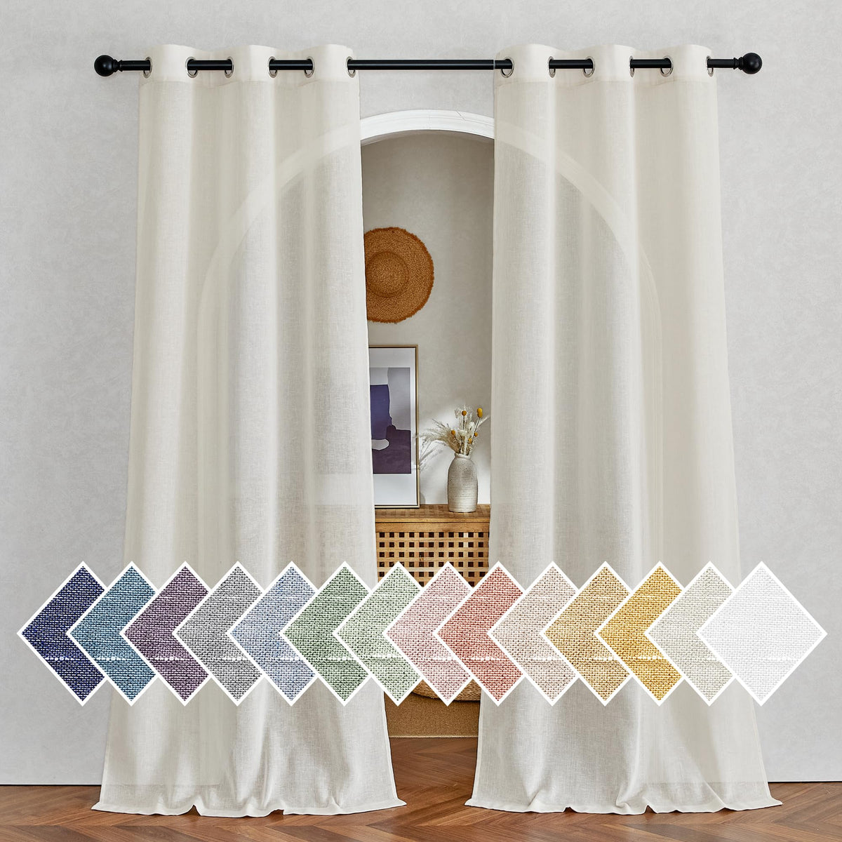 Nicetown Natural Linen Curtains For Doorway 80 Inch Length, Grommet Privacy Semi Sheer Linen Burlap Window Treatments With Light