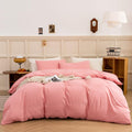 Ecocott Pink Duvet Cover Queen Size - Linen Feel Textured Organic Natural 100% Washed Cotton, Soft Breathable 3 Pieces Bedding S