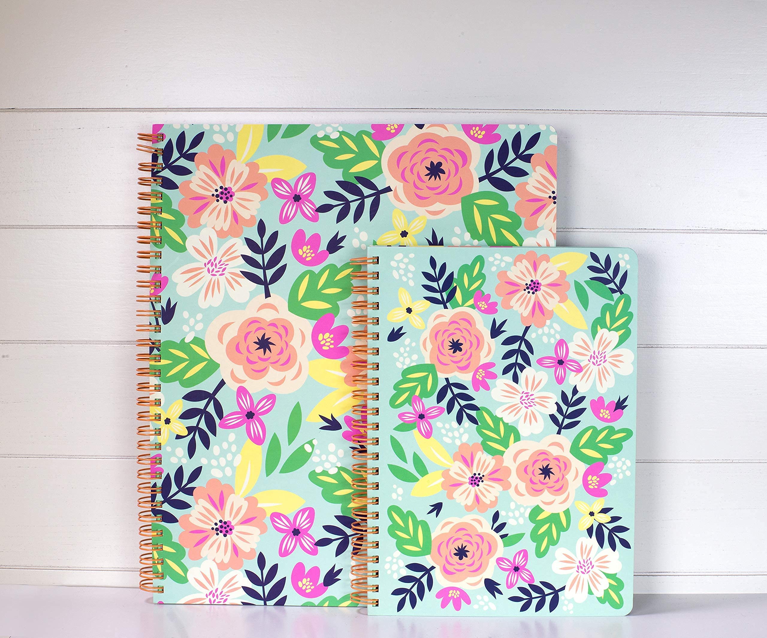 Steel Mill & Co Cute Large Spiral Notebook College Ruled, 11' X 9.5' With Durable Hardcover And 160 Lined Pages, Mint Floral