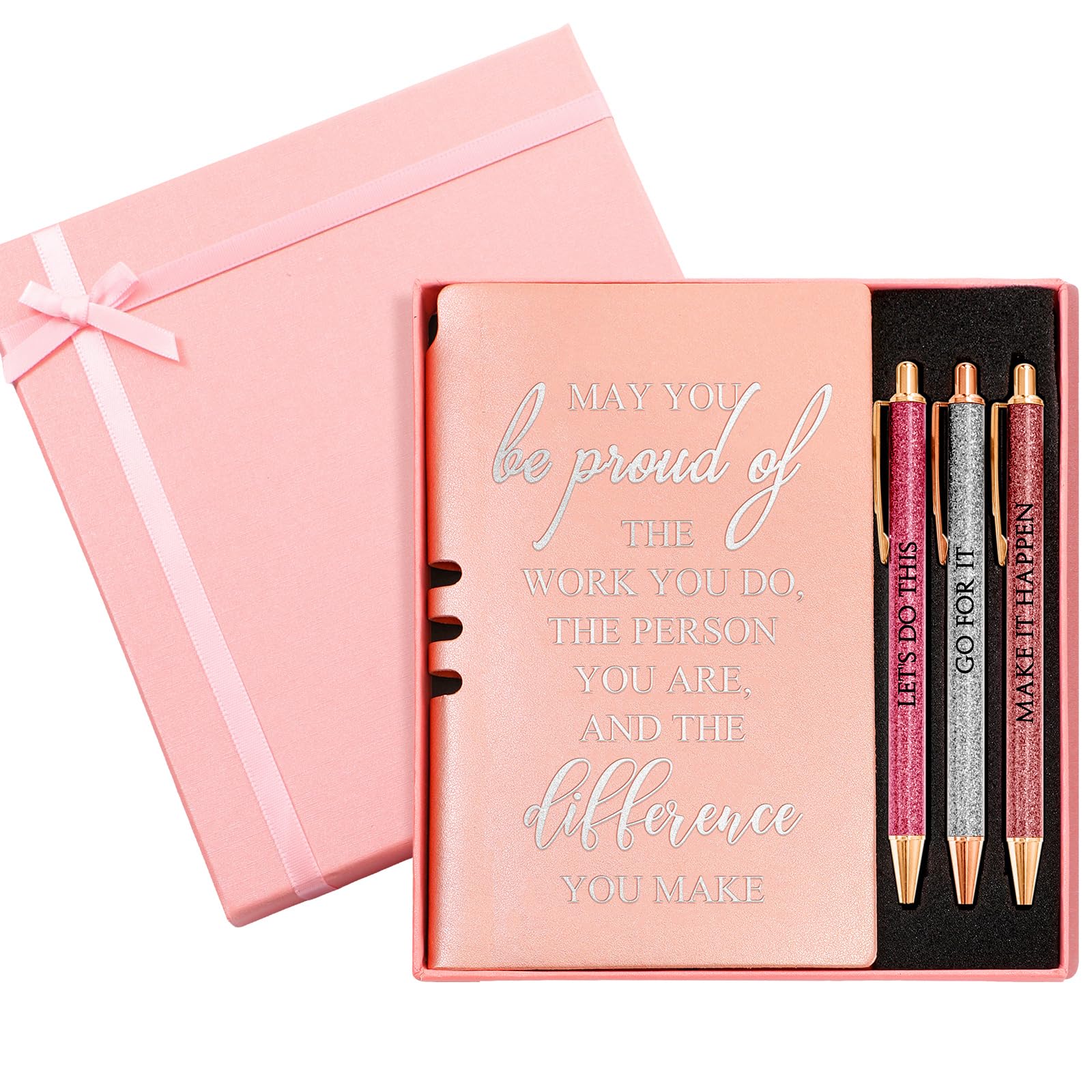 Resurhang 5 Pcs Employee Appreciation Gift Christmas Leather Journal Notebook 3 Ballpoint Pens with Box Thank You for Women Nurs
