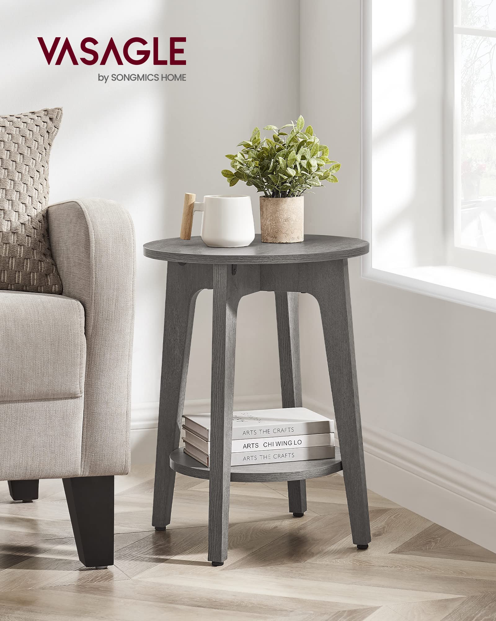 Vasagle Side Table, Small Round End Table With Lower Shelf, Nightstand For Small Spaces, Living Room, Bedroom, Smoky Gray Ulet283T68