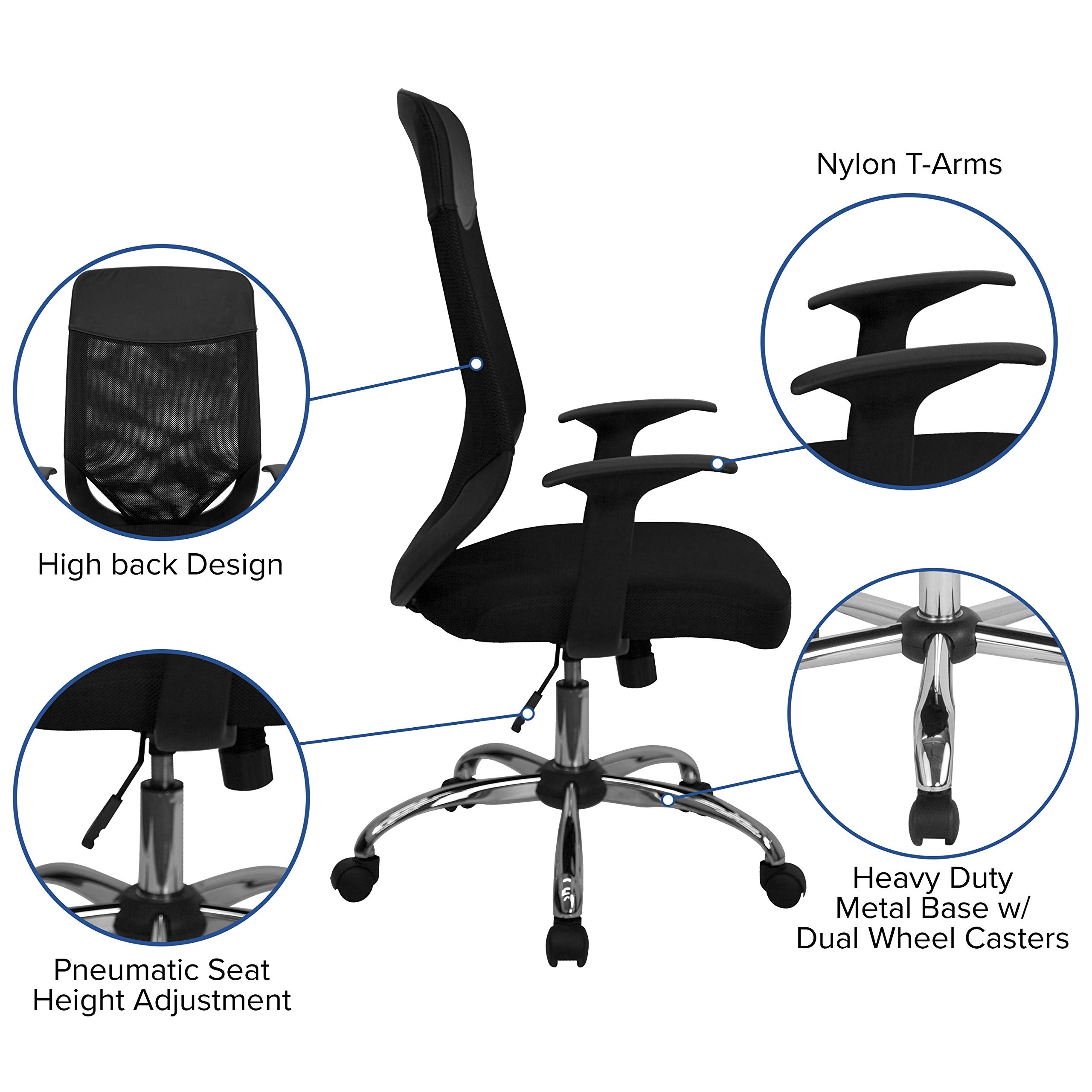 Flash Furniture Noreen High Back Black Mesh Executive Swivel Office Chair with Arms