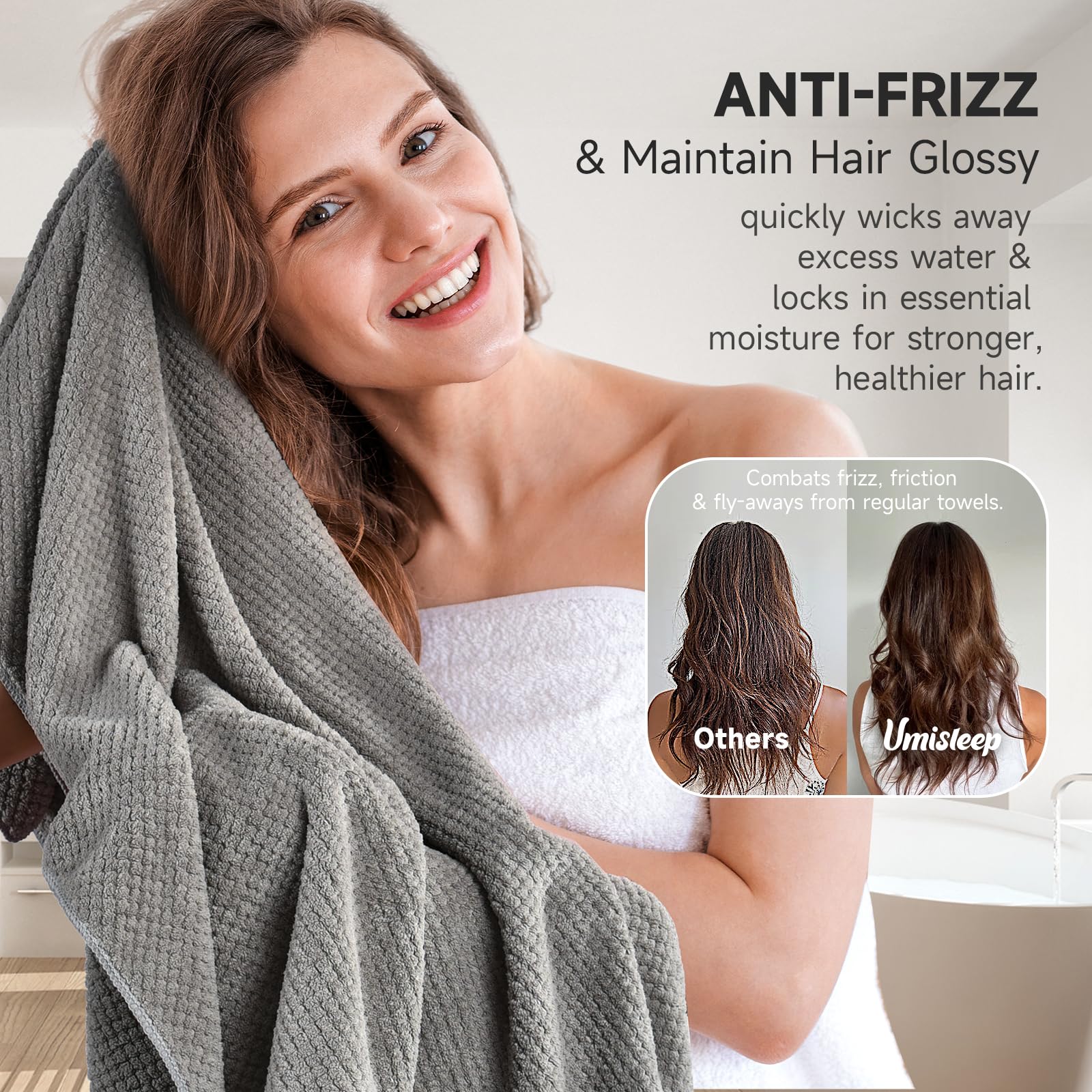 Umisleep Extra Large Microfiber Hair Towel For Women Curly, Long, Thick Hair, 2 Pack Ultra Absorbent Hair Drying Towel Wrap, Sup