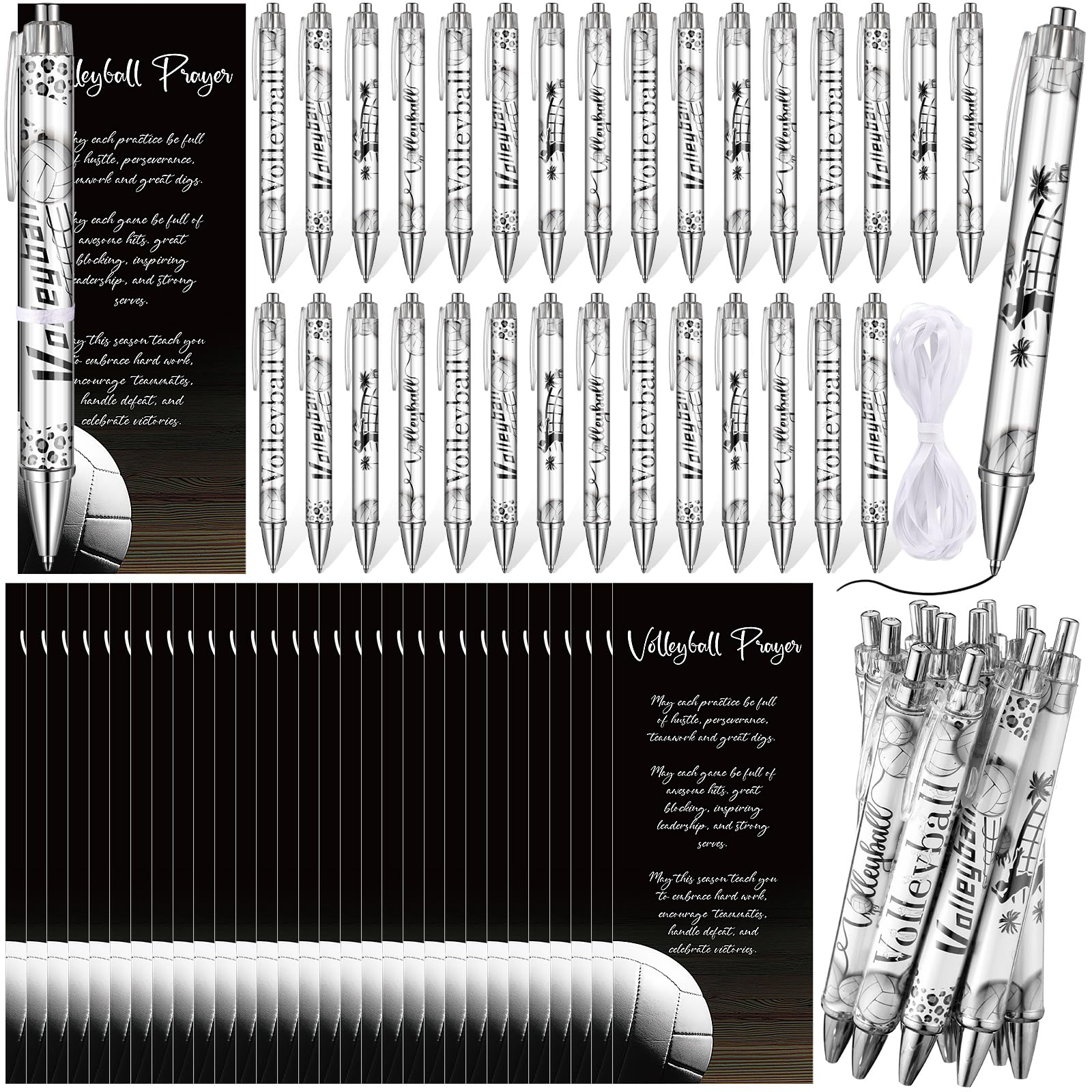 Sayglossy 60 Pcs Volleyball Party Favors Gifts Include 30 Sliver Volleyball Ballpoint Pens, 30 Cards for Prize Team Coach Adults
