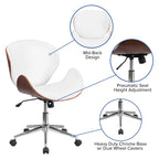 Flash Furniture Tana Mid-Back Walnut Wood Conference Office Chair in White LeatherSoft