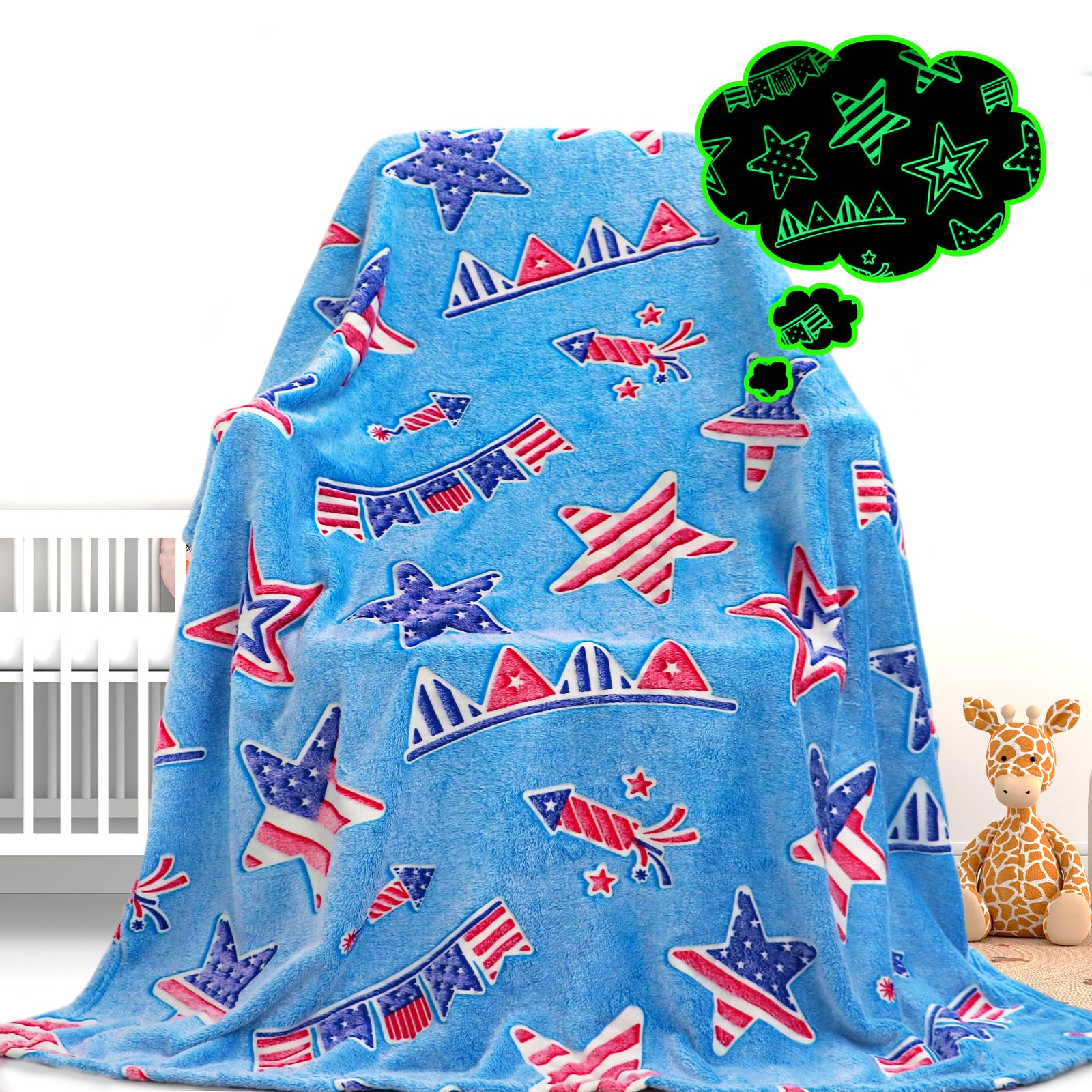 Gdindff American Flag Blanket Glow In The Dark Blanket For Kids Boys Star Stripes Independence Day July 4Th Decor