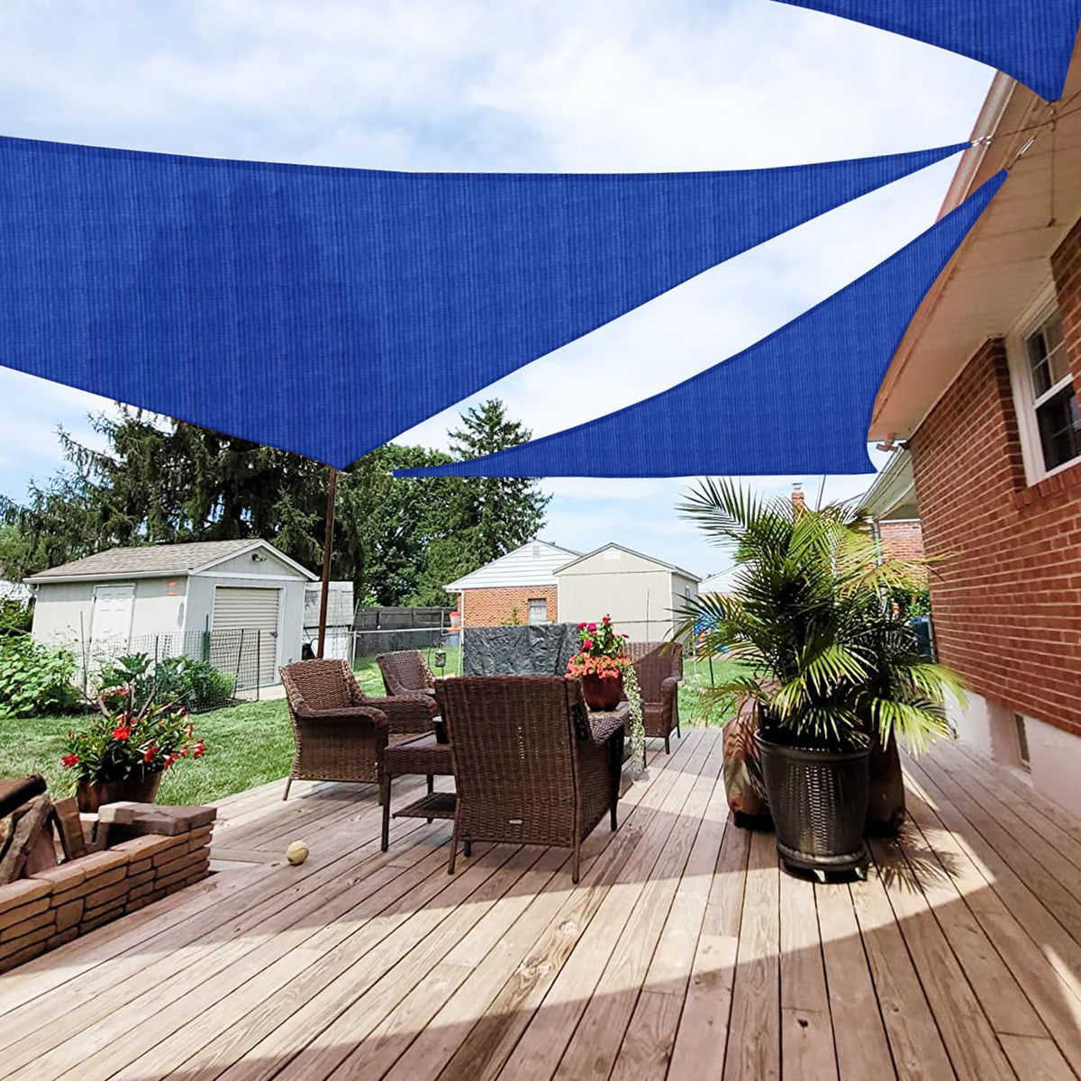 Patio Paradise 8' X 8' X 8' Blue Sun Shade Sail Triangle Canopy, 180 Gsm Permeable Canopy Pergolas Top Cover, Permeable Uv Block