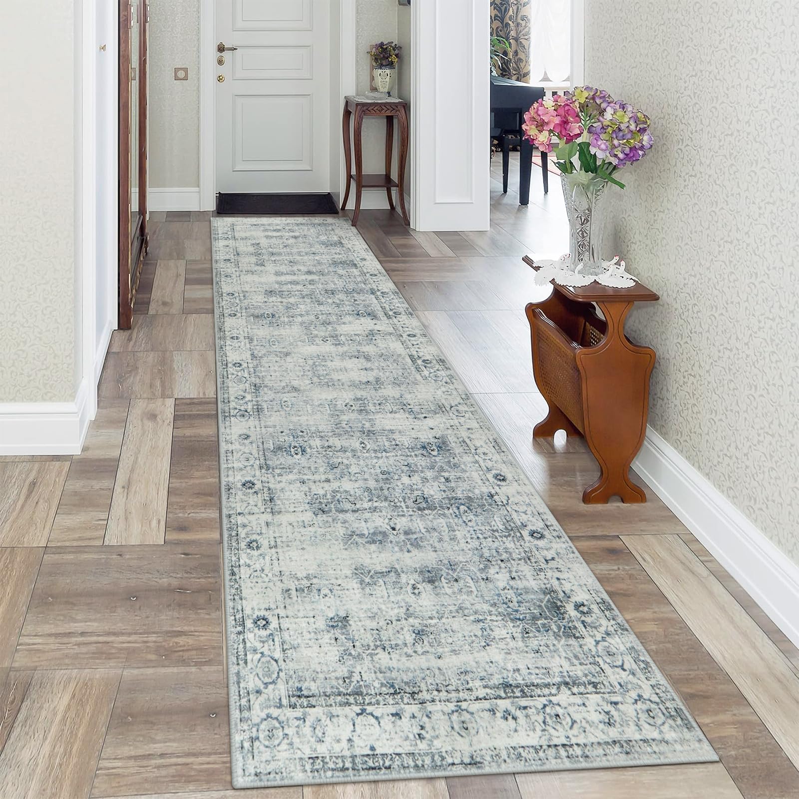 Morebes Vintage 2x10 Runner Rug for Hallway Non Slip,Washable Long Kitchen Rugs Runners,Soft Distressed Non-Shedding Carpet Runn