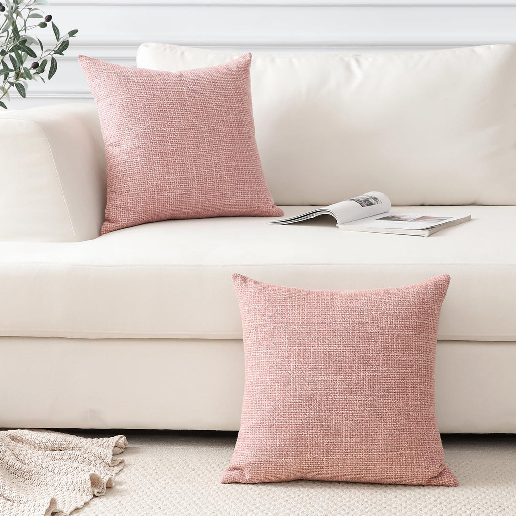 Otostar Linen Throw Pillow Covers Set Of 2 Decorative Square Pillowcases Cushion Covers 18X18 Inch For Home Decor Sofa Bedroom Car 45 X 45 Cm Pink