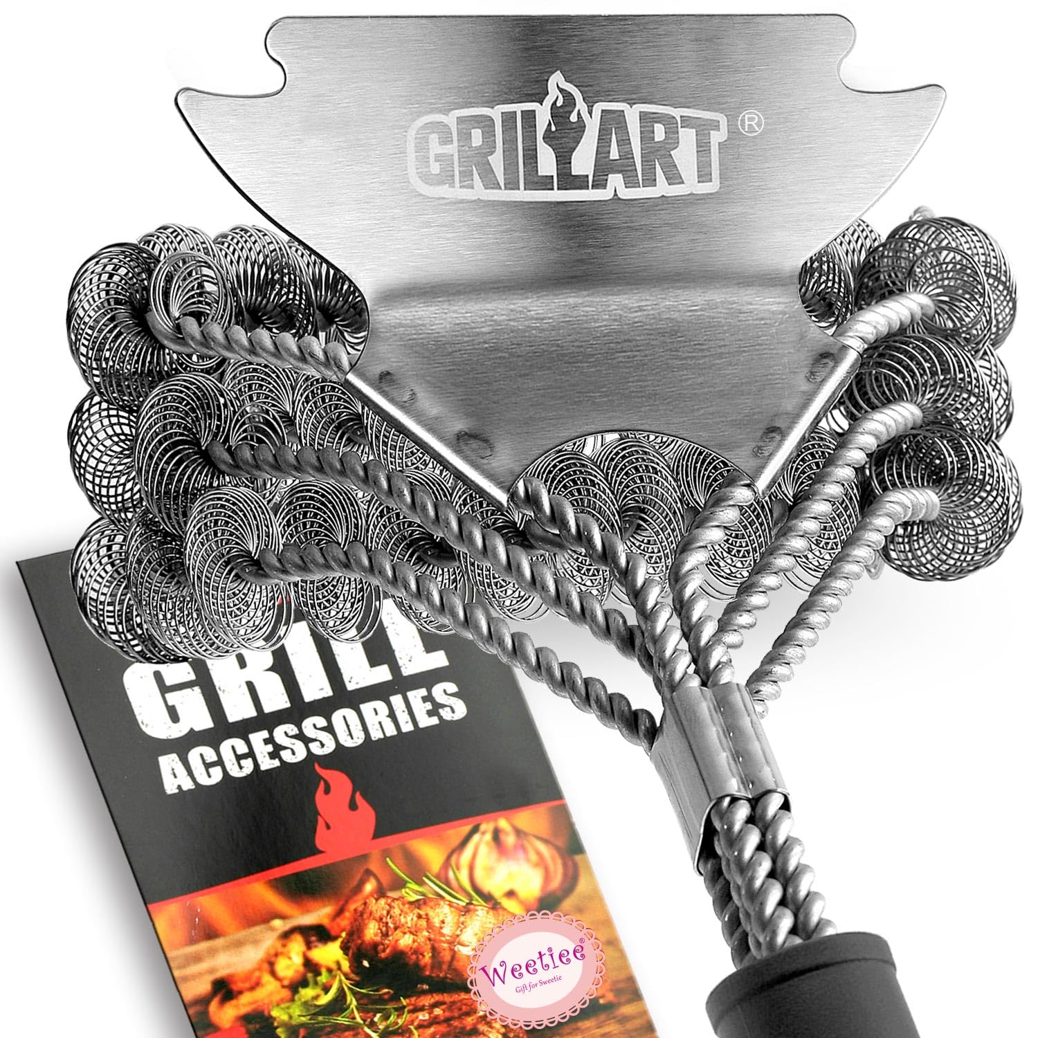 Grillart Grill Brush And Scraper Bristle Free - Safe Bbq Brush For Grill - 18' Stainless Grill Grate Cleaner - Safe Grill Acces