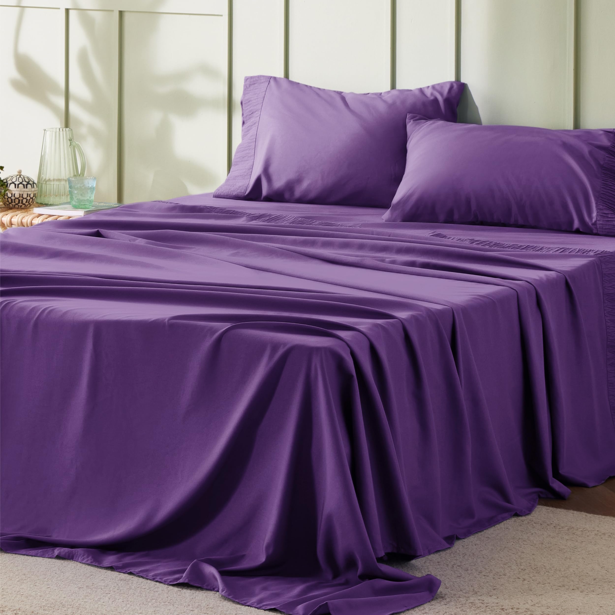Bedsure California King Sheet Sets - Soft Sheets For California King Size Bed, 4 Pieces Hotel Luxury Purple Sheets Cal King, Eas