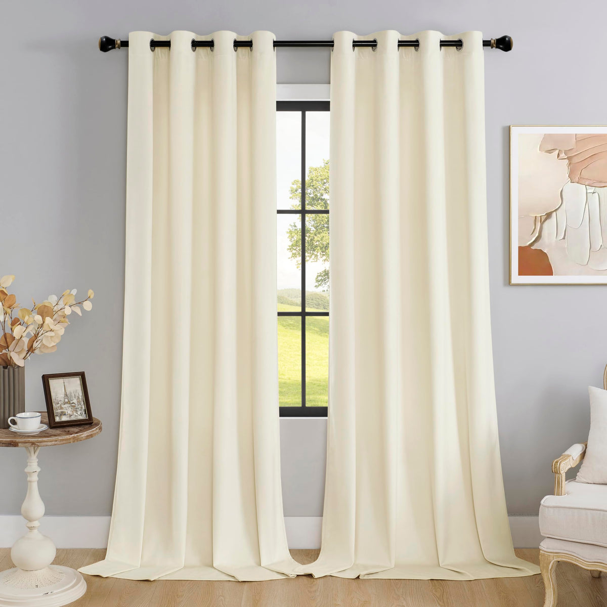 SMILETIME Ivory White 84 in Long Velvet Curtains with Grommet, Thermal Insulated Super Soft Privacy Noise Reducing Light Blockin