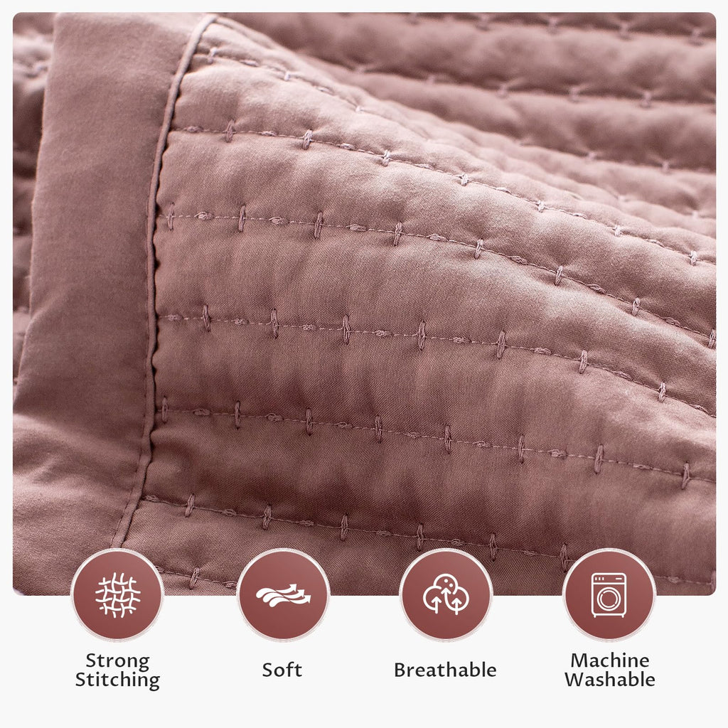 Kasentex Purple Mauve Oversized Queen Size Quilt Bedding Sets With Pillow-Shams, Lightweight Soft Bedspread, Durable Stitched -