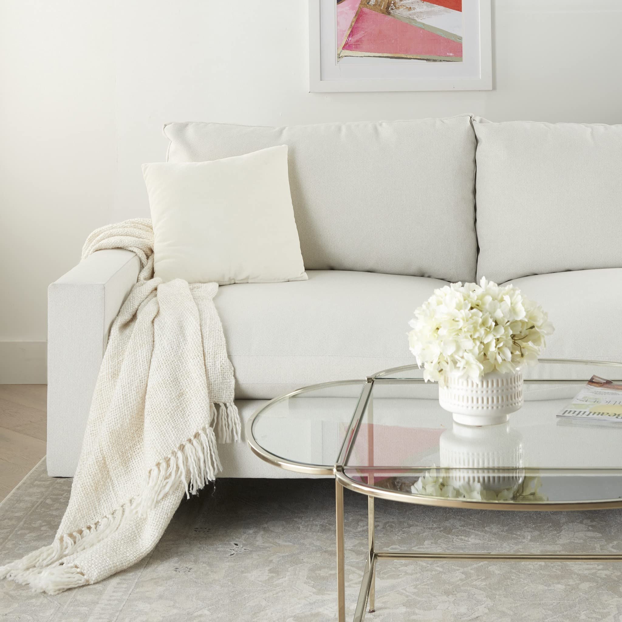 HomeRoots 100% Cotton Solid Ivory Casual Throw Pillow