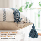 Buiovbey Boho Throw Pillow Covers 12X20 Set Of 2 Woven Tufted Farmhouse Pillows Cover With Tassels Textured Striped Cushion Case
