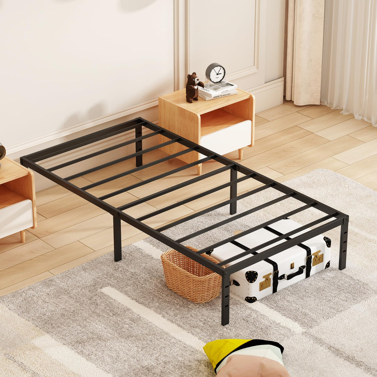 Kinshionroyal 18 Inch Twin Bed Frame Heavy Duty Metal Frames No Box Spring Needed, Metal Platform Bed Frames with Storage Space 