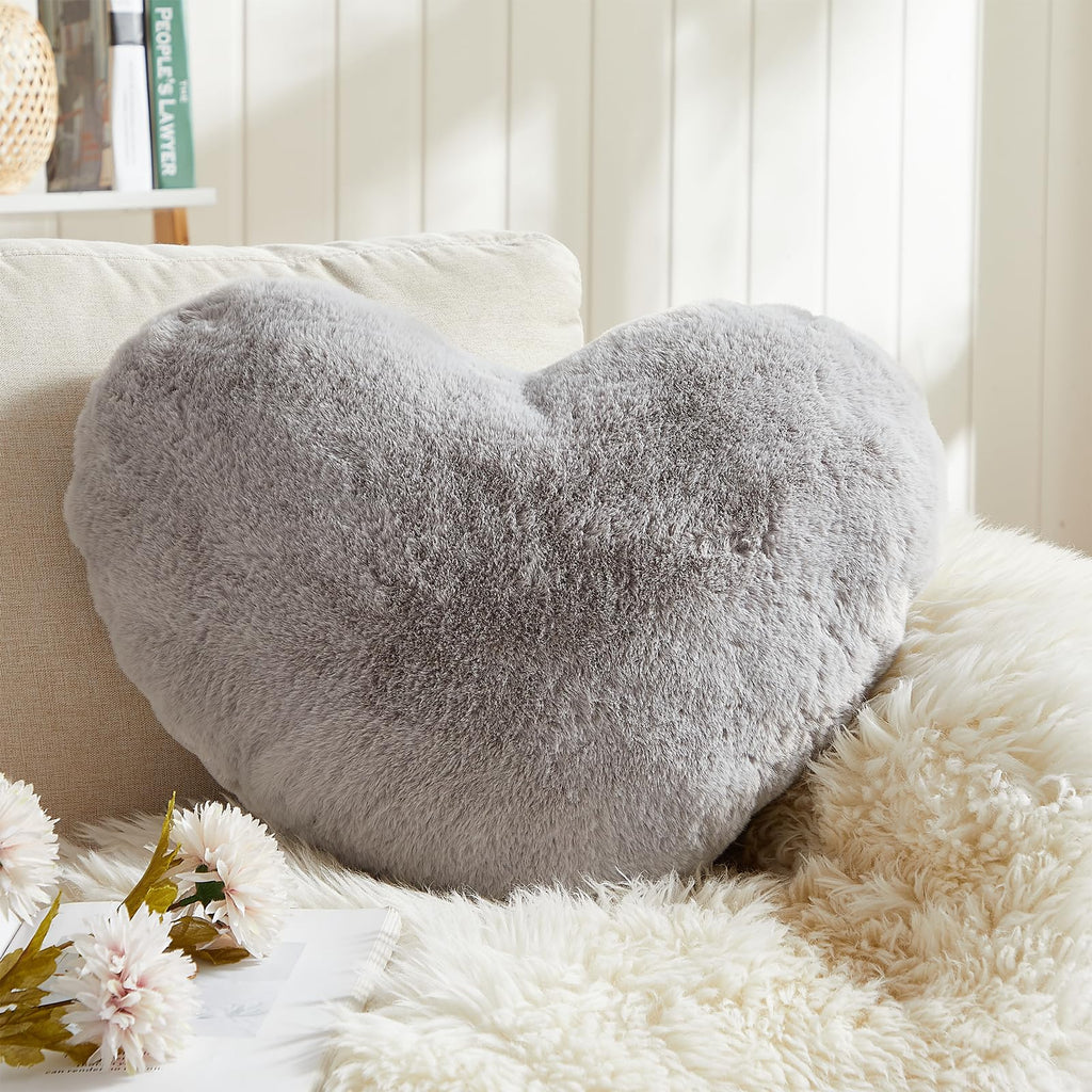 EastTree Heart Pillows, Light Grey Heart Shaped Pillows, Ultra Soft Extra-Large Fluffy Pillows, Love Throw Pillows Gifts, Women 