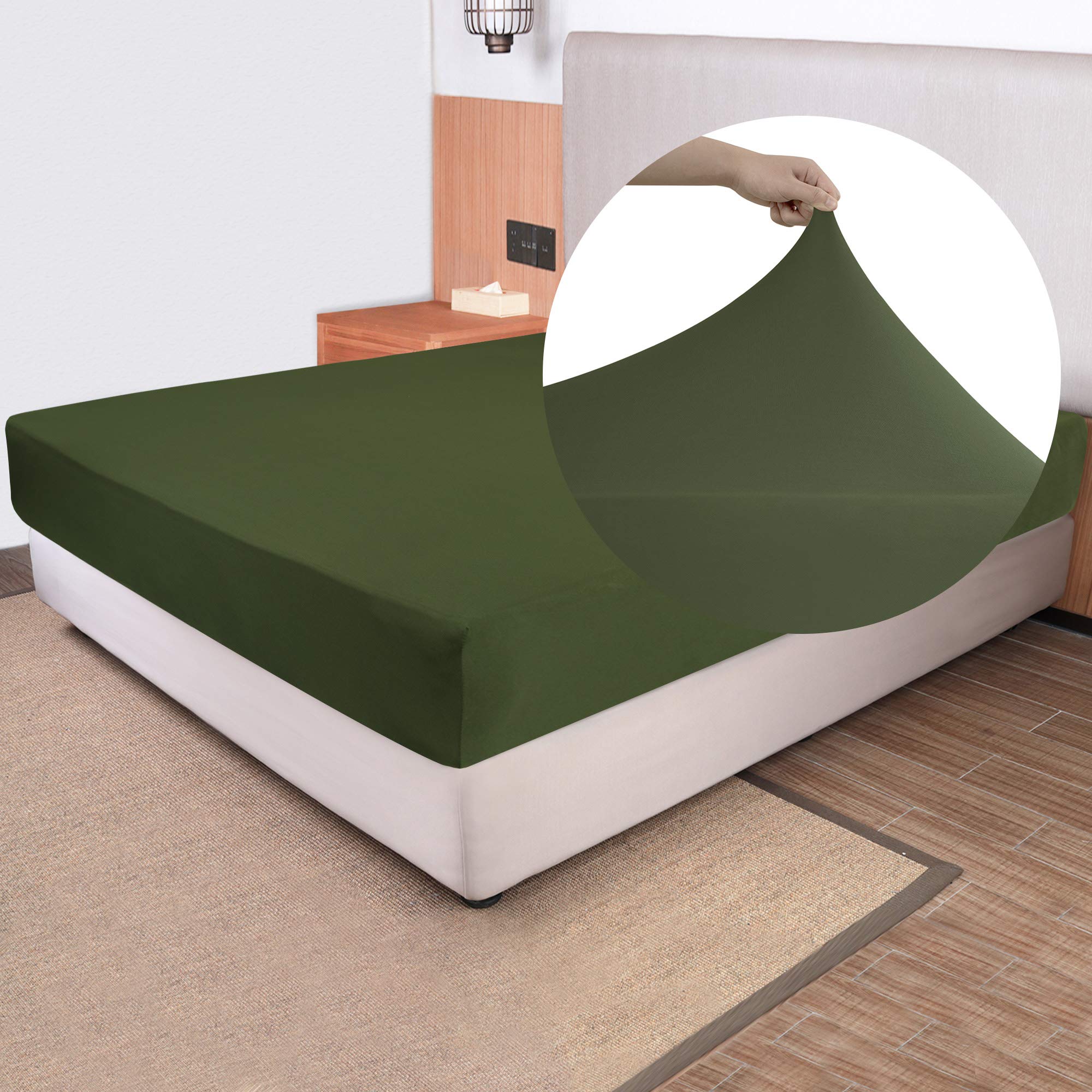 Soft Stretch Queen Fitted Sheet Only - Jersey Knit & Cozy T-Shirt Like, 4-Way Stretchy Snug Fit & Wrinkle Free, No More Slipping