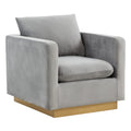 LeisureMod Nervo Velvet Accent Armchair With Gold Frame, Light Grey