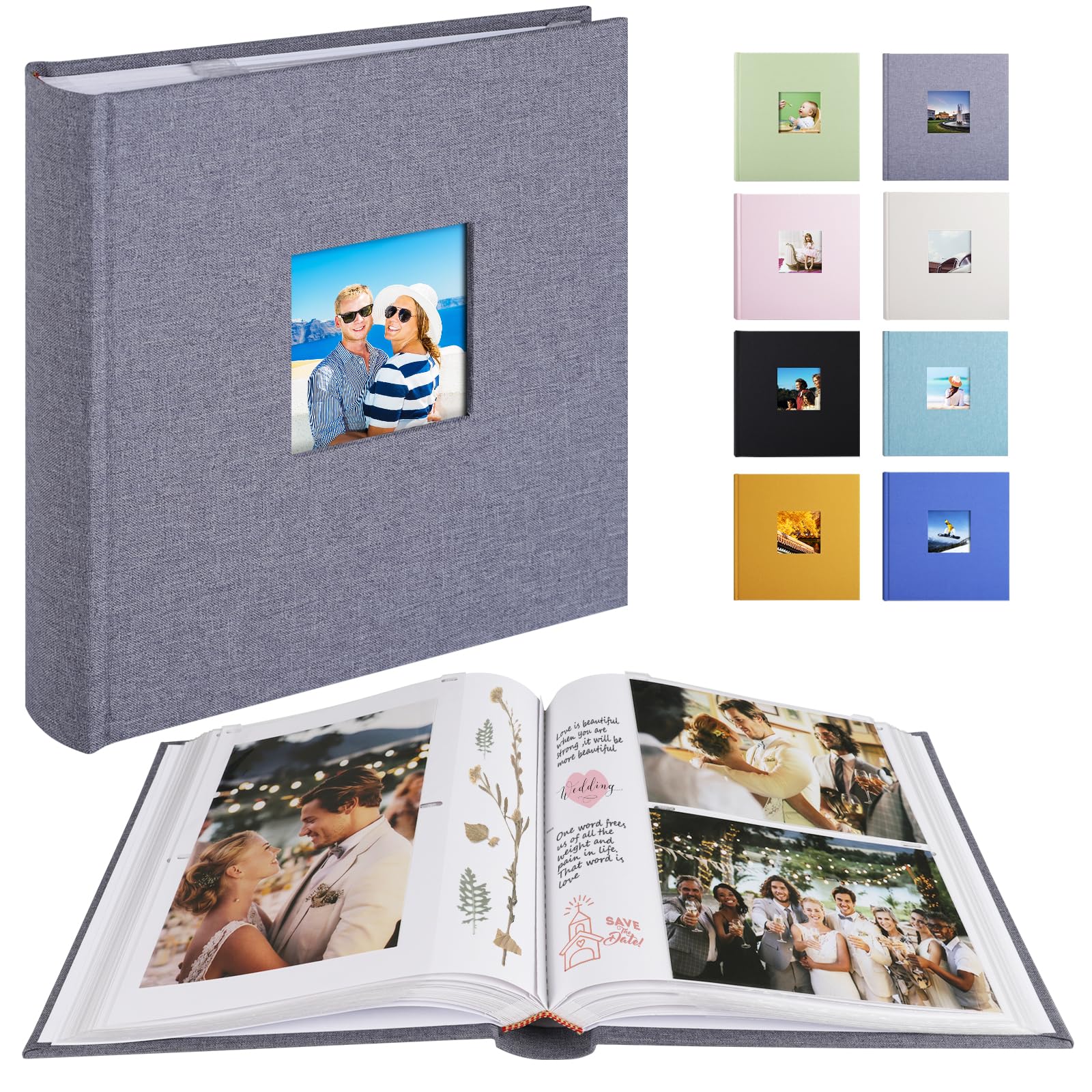 1DOT2 Photo Album with Writing Space 50 Pages 4x6 Photos Hold 200 or 5x7 Pictures Hold 100, Linen Cover Small Photo Book Albums 
