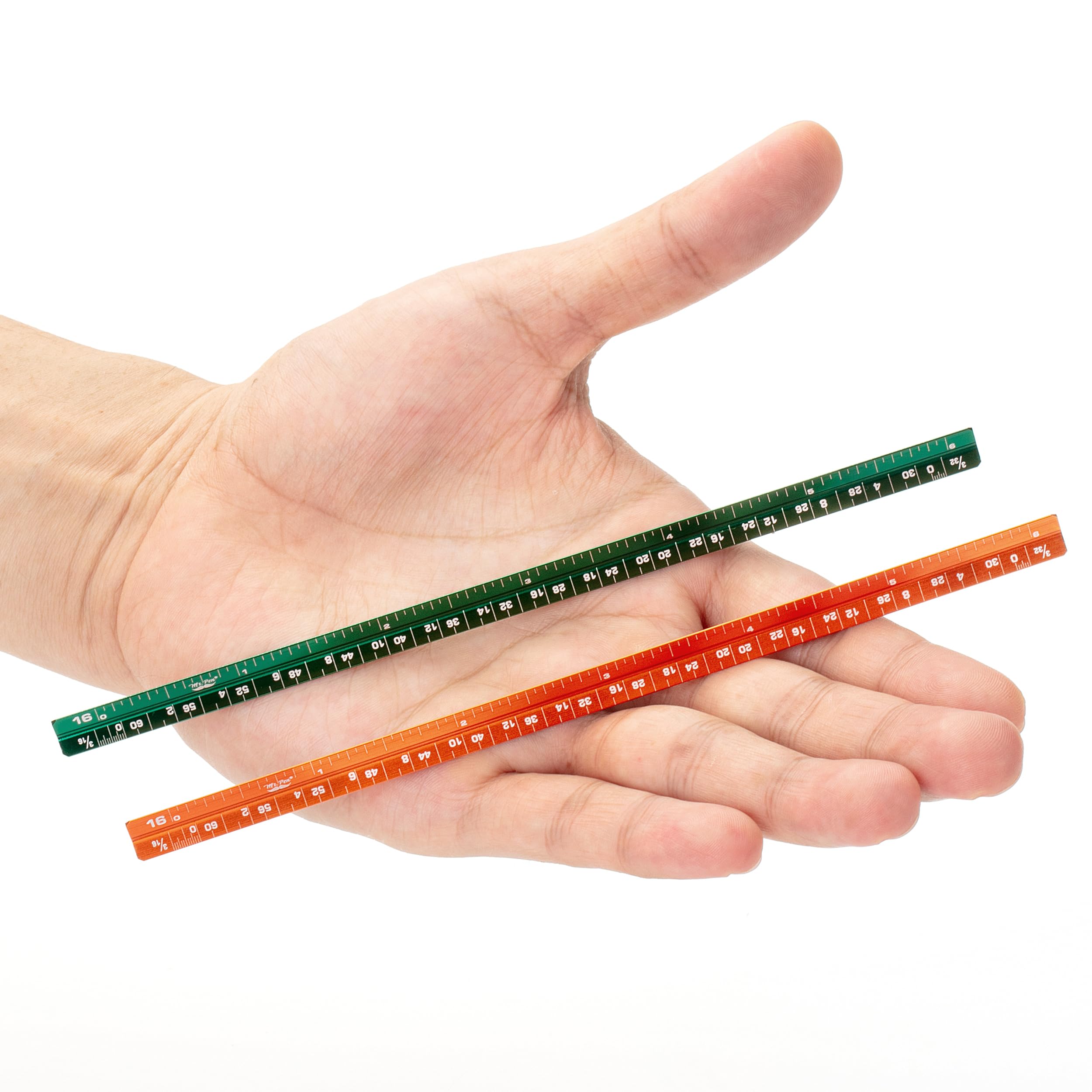 Mr. Pen- Small Architectural Scale Ruler, Aluminium, 6 Inch, 2 Pack, Green And Orange, Pocket Size Ruler, Triangle Ruler, Metal