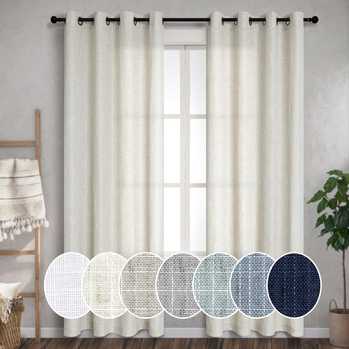 Pitalk Tan Beige Linen Curtains 105 Inches Long For Living Room 2 Panel Sets Grommet Semi Sheer Curtain Drapes For Family Room P