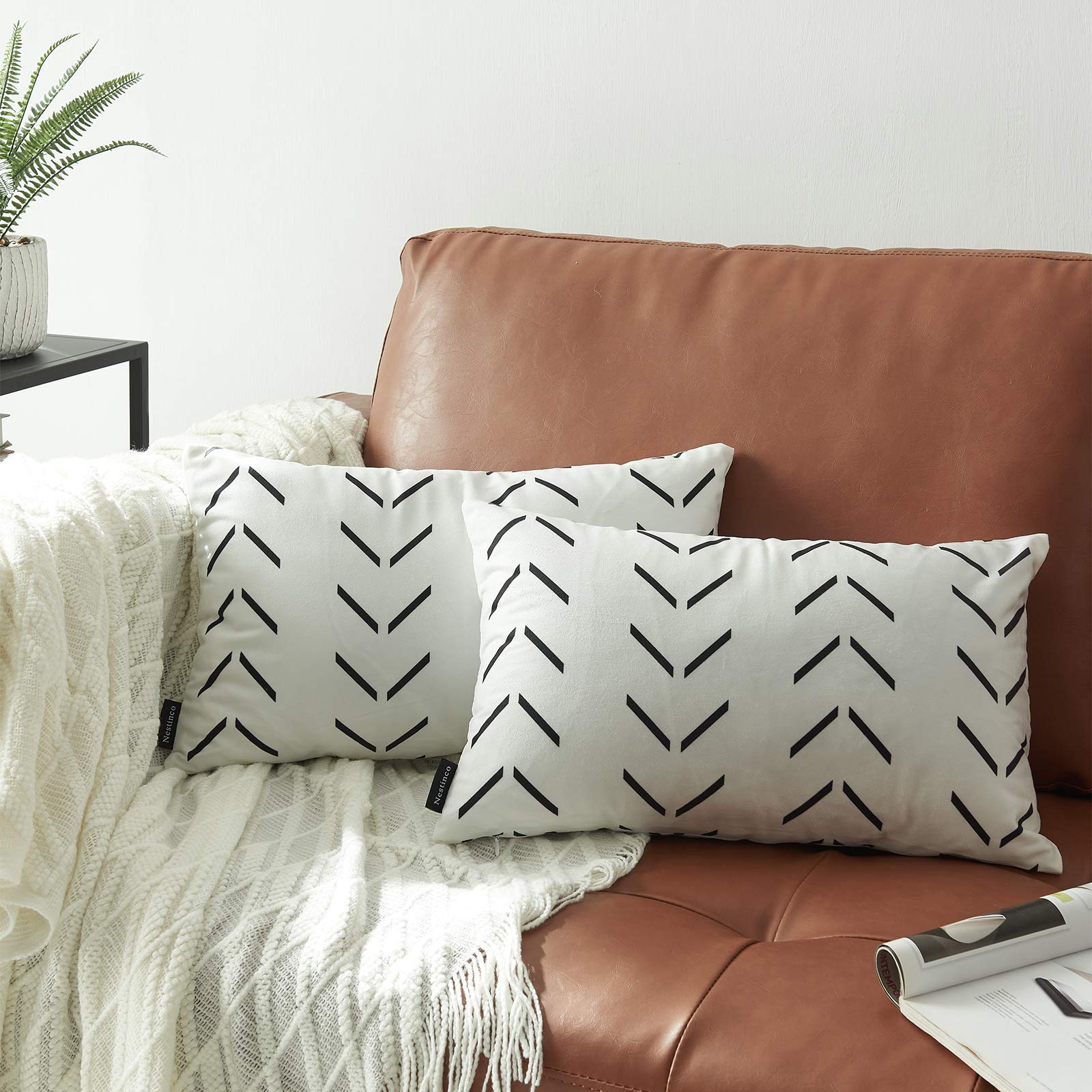 Nestinco Set Of 2 White Lumbar Pillow Covers 12 X 20 Inches Boho Aztec Polyester Blend Decorative Throw Pillow Covers For Sofa C