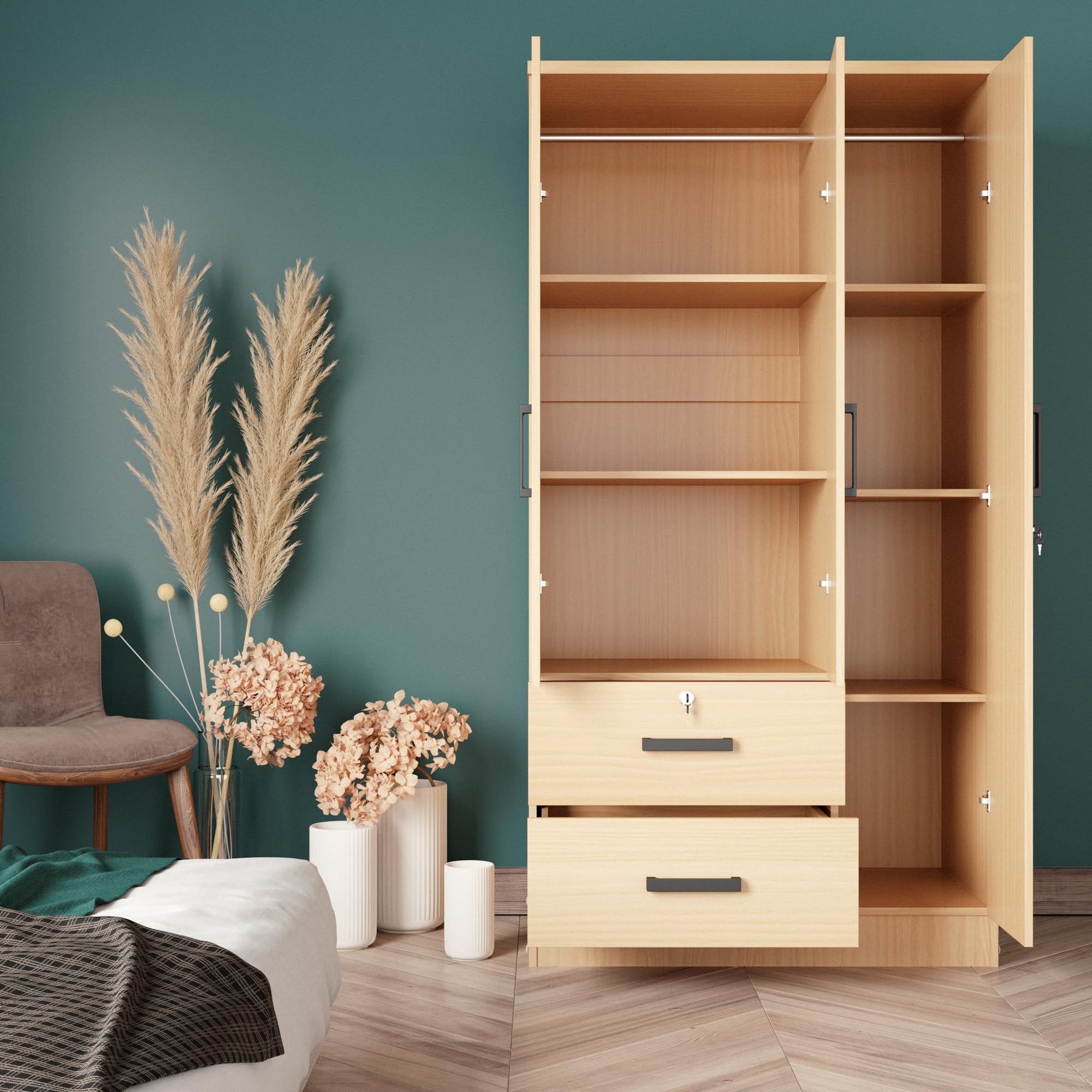 Woodpeckers Furniture And Mattress Symphony Wardrobe Closet with Two Drawers (Beech)