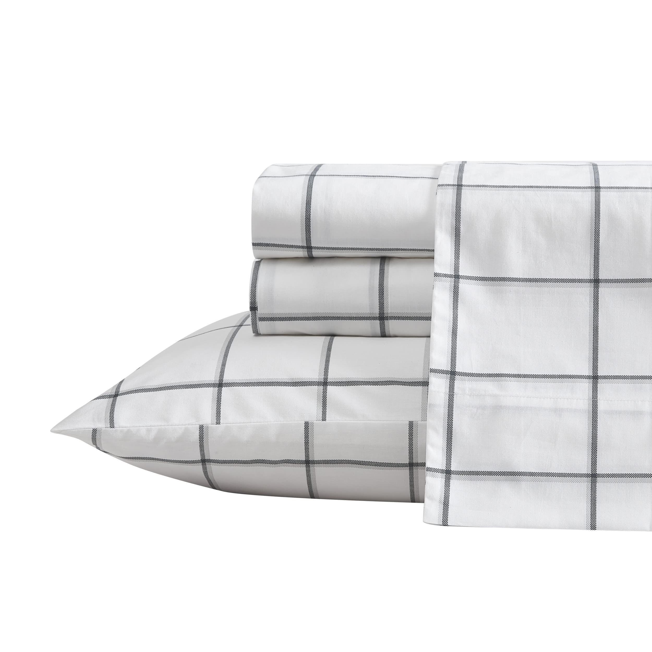 Nautica- Twin Sheet Set, Cotton Percale Bedding Set, Crisp & Cool, Lightweight & Breathable (Plot Black, Twin)