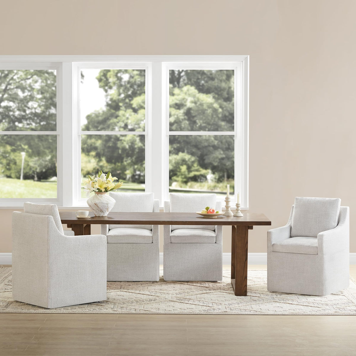 Kislot Upholstered Dining Chair With Casters Easy Assembly Side Deskchair With Rollers For Diningroom Living Room,Linen,4 Box