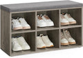 VASAGLE Shoe Bench with Cushion, Shoe Storage Bench with 6 Compartments and 3 Adjustable Shelves, Entryway Bench with Padded Sea