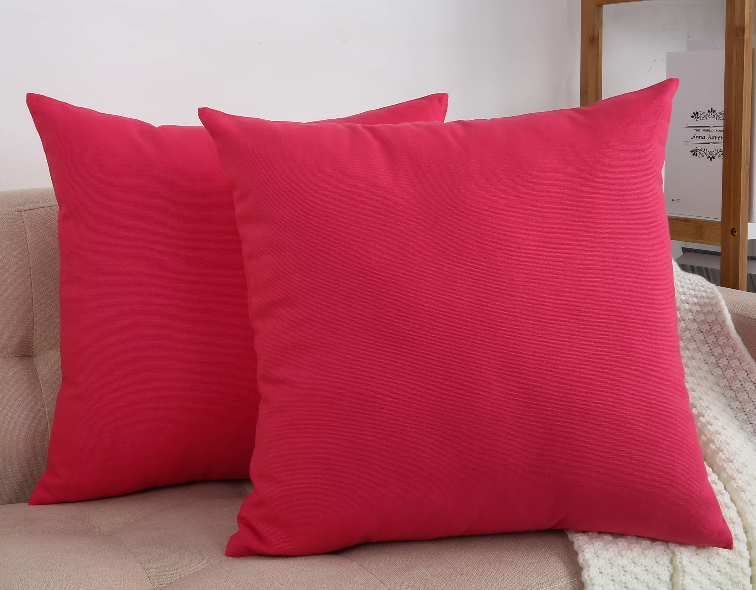 Tangdepot Handmade Decorative Solid 100% Cotton Canvas Throw Pillow Covers/Pillow Shams, (20'X20', Watermelon Red)