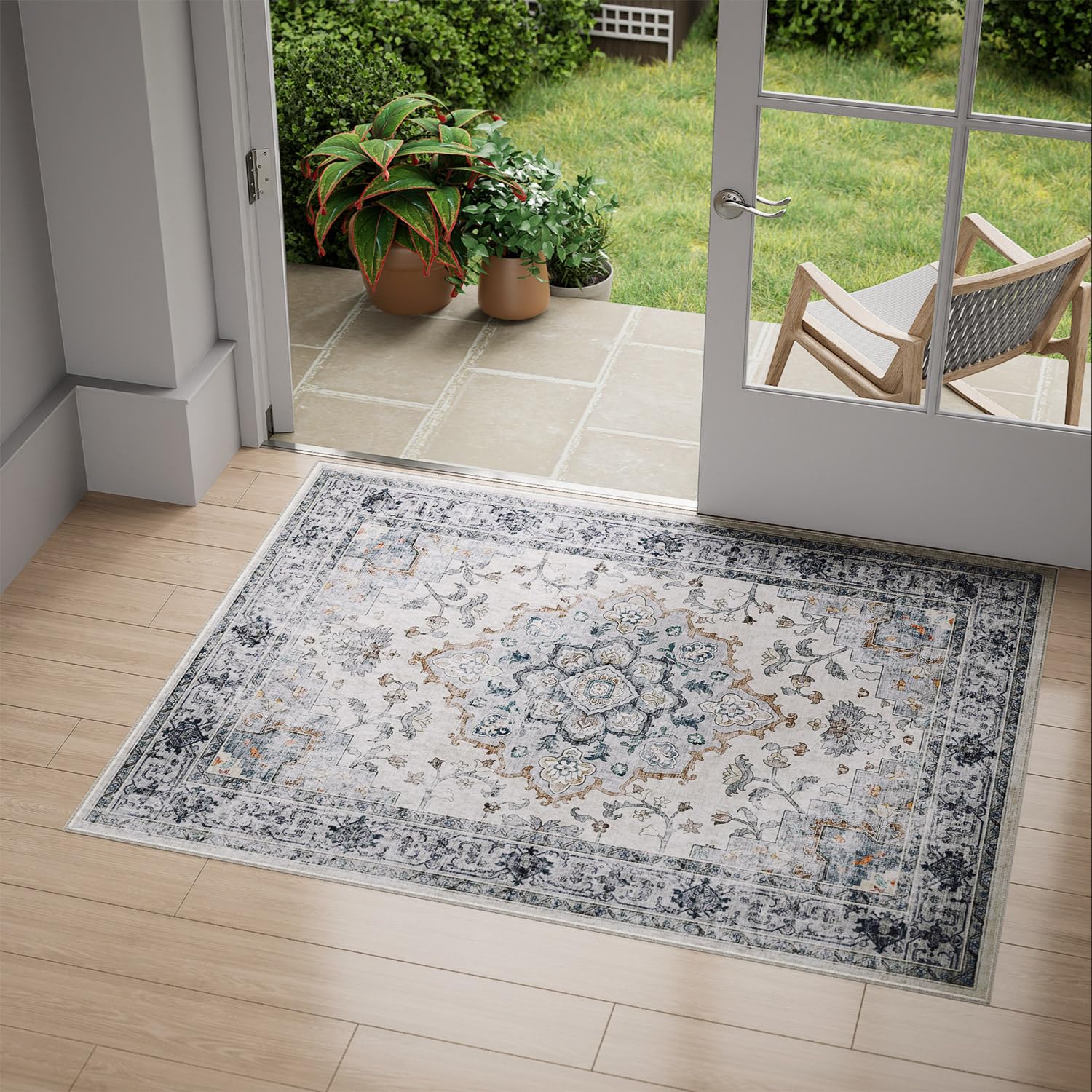 CAPALOCA Machine Washable Rugs 2x3 Entryway Area Rug Carpet Non Slip Low Pile Water Repellent Soft Distressed for Kitchen Doorma