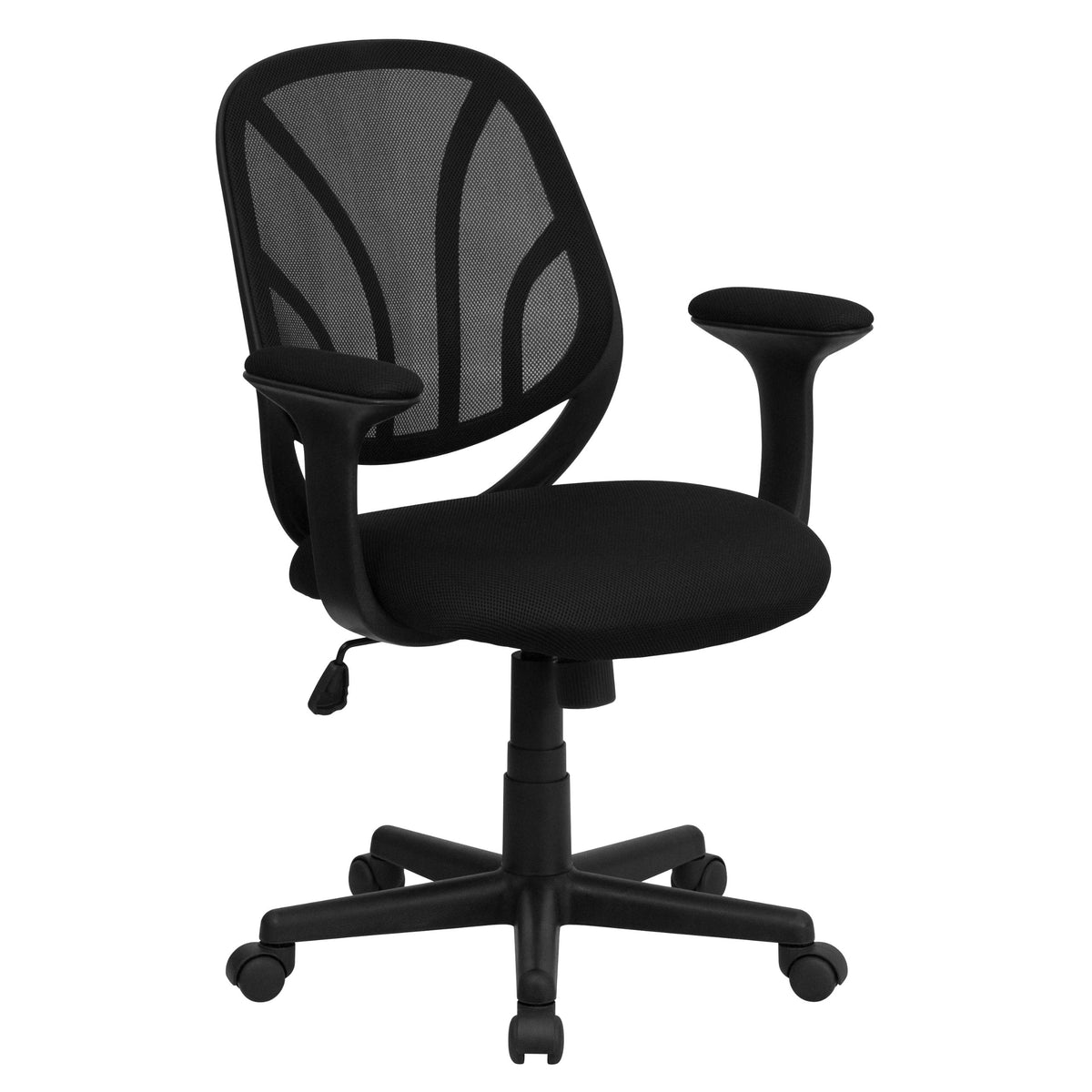 Flash Furniture Y-GO Office Chair Mid-Back Black Mesh Swivel Task Office Chair with Arms