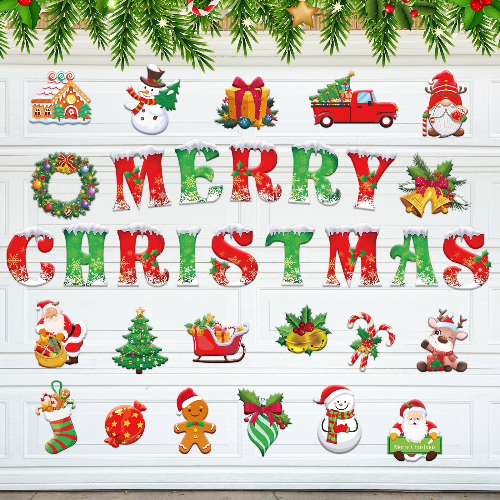 34 Pcs Merry Christmas Garage Door Magnets Decoration Snowman Santa Claus Gnome Candy Car Magnets Sticker Magnetic Holiday Refri
