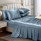 Horbaunal 6 Piece Satin Sheet Set King Size Luxury Silky & Soft Dusty Blue Satin King Bed Sheet Set with 16'' Deep Pocket, 1 Fit