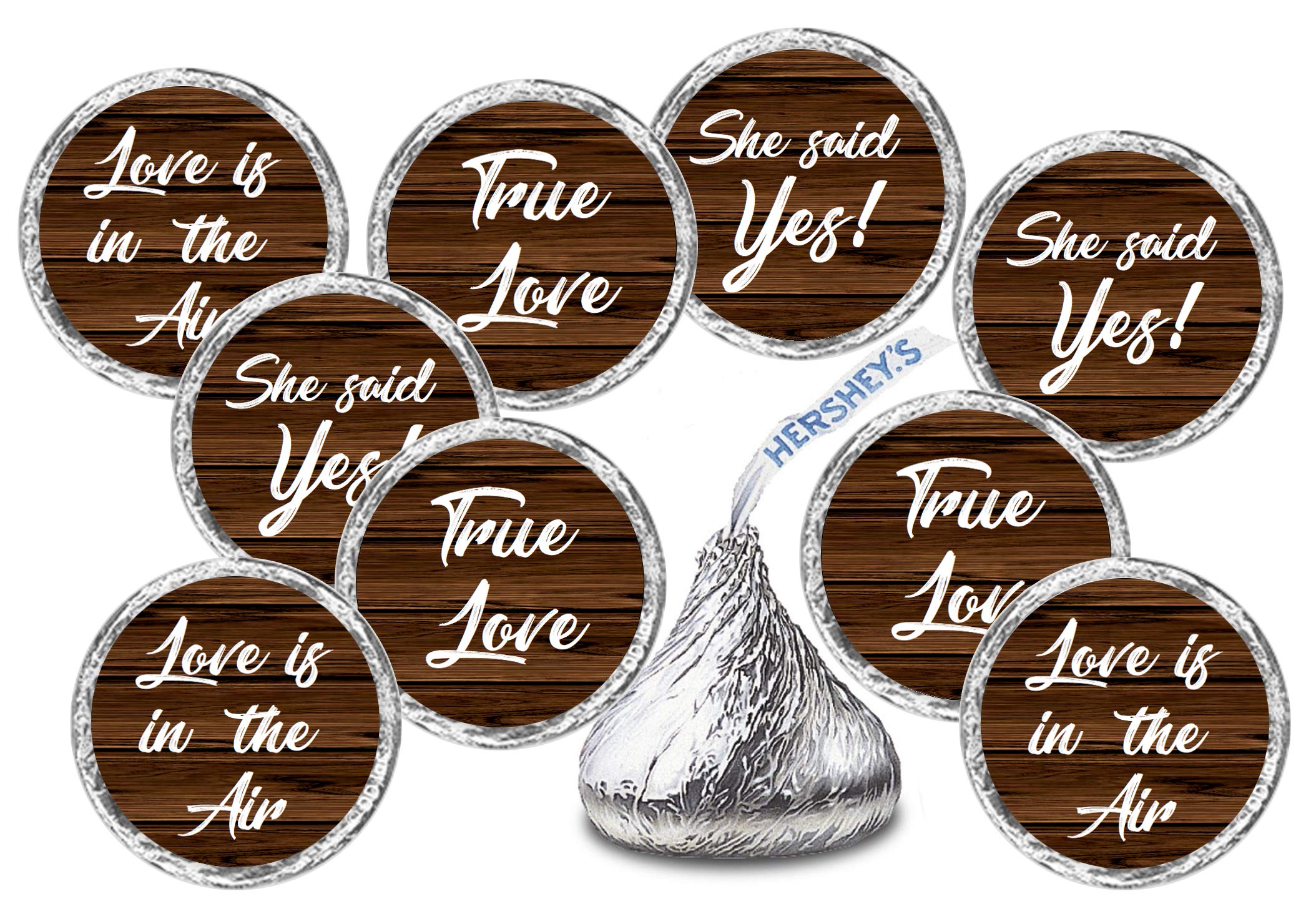 216 Rustic Theme Kisses Stickers for Bridal Shower, Wedding, Bachelorette Party, Bride to Be Hershey Kisses Stickers, Chocolate 