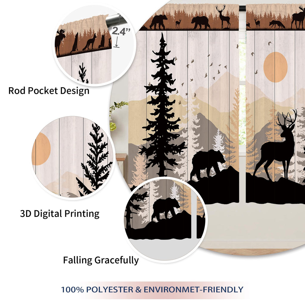 Laifzere Farmhouse Forest Cabin Curtains, Curtains Rustic Wooden Window Curtains 42X63 Inch For Bedroom Living Room Decor, Tree