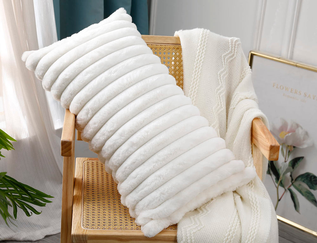 Panod Faux Fur Decorative Lumbar Throw Pillow Covers 12 X 24,Long Boho Lumbar Pillow Covers Pillow Case Cushion Case For Bed Sof