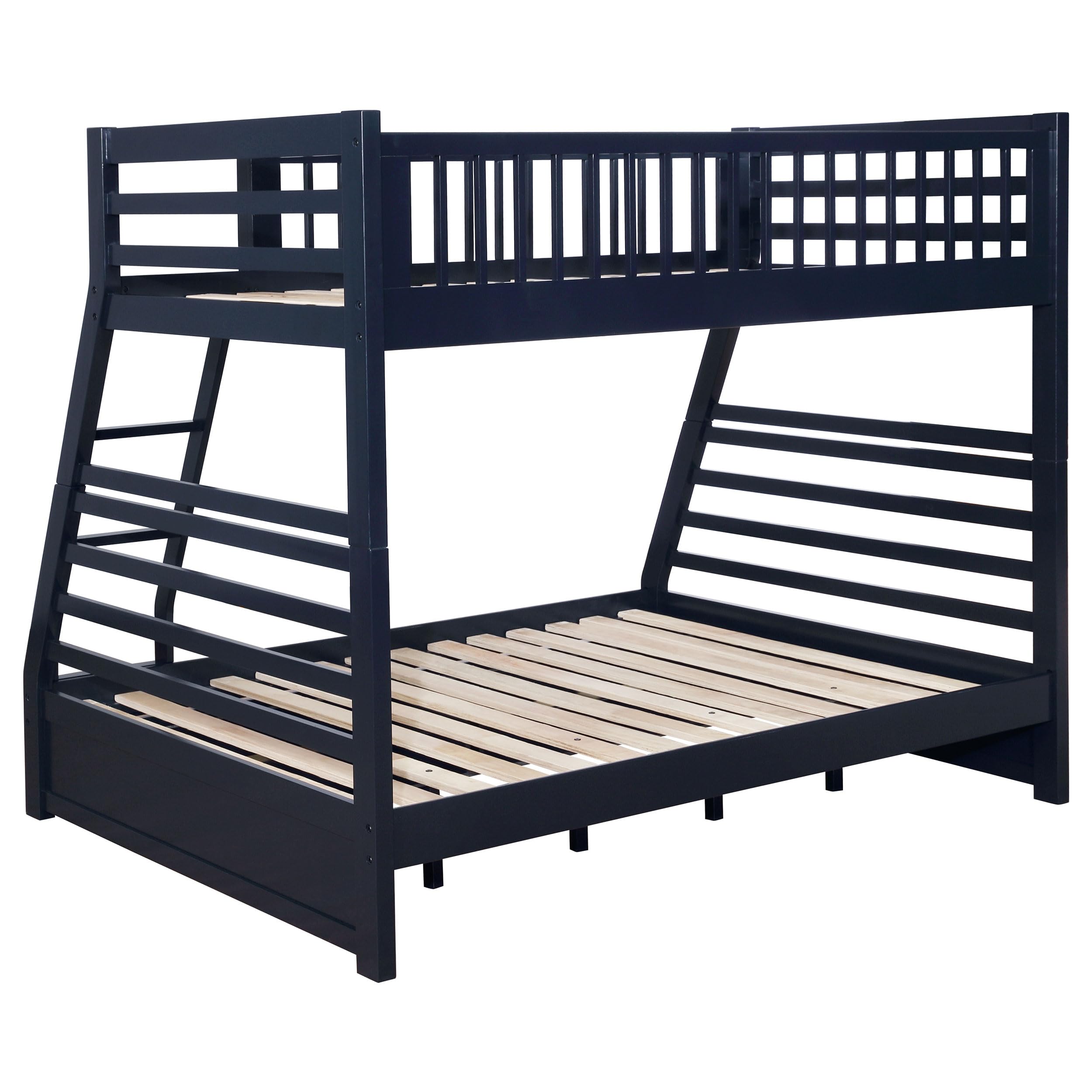 Coaster Home Furnishings Ashton Transitional Wood Twin Over Full Size Bunk Bed Frame with Ladder and Guardrails with Two Storage Drawers Fully Slatted Mattress Ready Foundation Navy Blue 460181