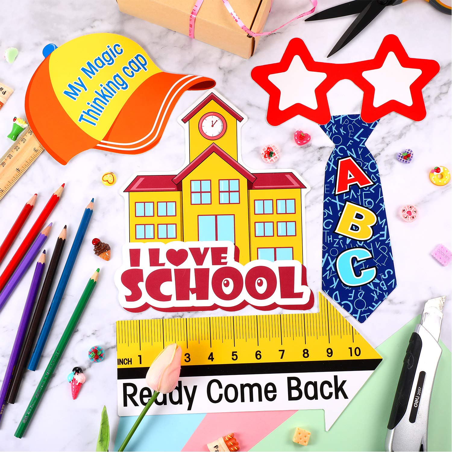 24 Sets Back To School Photo Booth Props Kit - First Day Of School Camera Props Kit Party Supplies For Kids And Adults